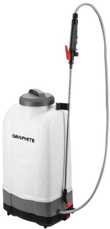 Graphite Akku-Drucksprühgerät | Gartenspritze 15 l-Tank Füllinhalt Kein mühevolles Pumpen | ohne Akku und Ladegerät | Drucksprüher Mit Schlauch, Tragegurt und Düse Weiß