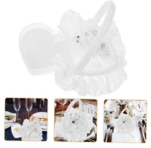 Cabilock 5stücke Romantisches Herz Ringkissen Satin Mit Spitze Ringhalter Für Hochzeiten Zeremonien Und Besondere Anlässe Design Mit Griff Für Einfache Handhabung