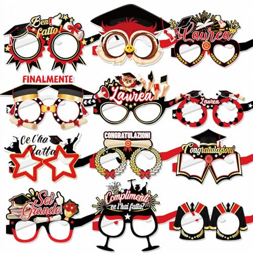 HOWAF 24 Occhiali Laurea Gadget, Laurea Occhiali di Carta Foto Props Laurea Accessori Festa Laurea Photo Booth Laurea Decorazioni Cappello Laurea per Bomboniere Laurea, Regalo Laurea Ragazza Uomo