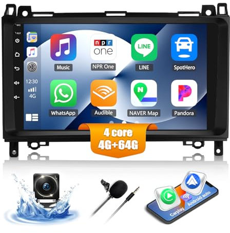 4G+64G CAMECHO Android 13 Autoradio für Mercedes Benz B-Class W245 Viano Vito W639 mit Navi Carplay Android Auto, Doppel Din Autoradio mit 9 Zoll Bildschirm Bluetooth 5.0 RDS/FM+Rückfahrkamera
