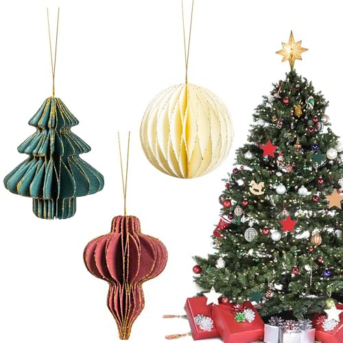 YGCHEN Weihnachtswabe Anhänger Wabenbälle Weihnachten Deko Waben Weihnachtsbaum Dekoration Honeycomb Balls Weihnachtsanhänger Papier Weihnachtskugeln Hängen 3 Stück