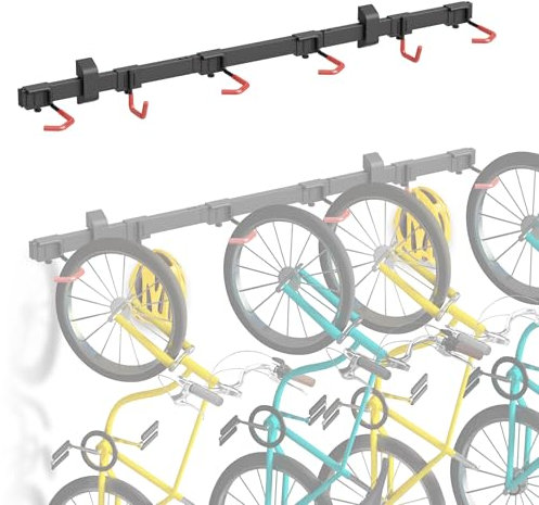 Mimoke Soporte de pared vertical para bicicleta | Adecuado para todas las bicicletas | Ganchos ajustables | Solución de organización para casa y garaje (para 4 bicicletas 2 ganchos para cascos)