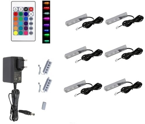 QLS Set di luci a LED RGB per bordi in vetro, 12 V, con telecomando, 16 colori, dimmerabili (nero, 6 pezzi)