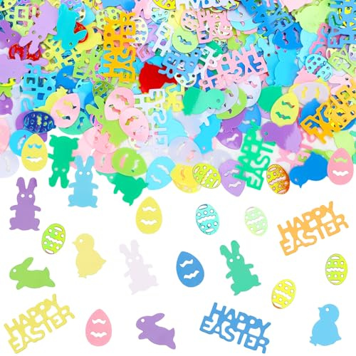 MARFOREVER Easter Confetti, Bunny Egg Rabbit Chicken Glitter Table Decorations Easter Party Scatter Metallic Foil Table Confetti Sprinkles for Happy Spring Party Supplies Decor