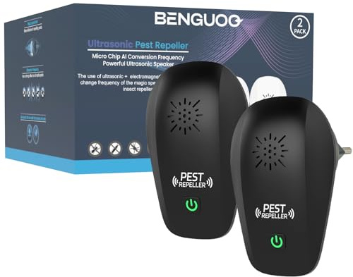 BENGUOO Ultraljud musskrämma mot råttor, 2 stycken möss fördriva råttskrämma giftfri musskrämma elektrisk musskrämma råtta skadedjursbekämpare mus försvarare i husgaraget