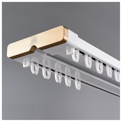 Heavy Duty Aluminum Alloy Double Track Ceiling Mounted Room Divider Curtain Track for Privacy and Soundproofing in Living Room and Bedroom White (75cm/2.4ft)