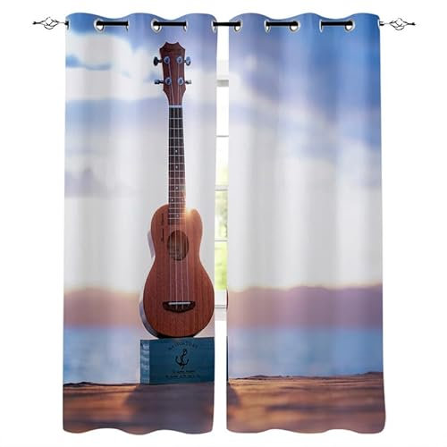 Rptidmv Vorhänge mit Ösen 2er Set Gitarre Modern Blickdichte Vorhang Thermovorhang Kälteschutz Verdunklungsvorhänge für Wohnzimmer Schlafzimmer Kinderzimmer 140 x 175 cm (BxH)