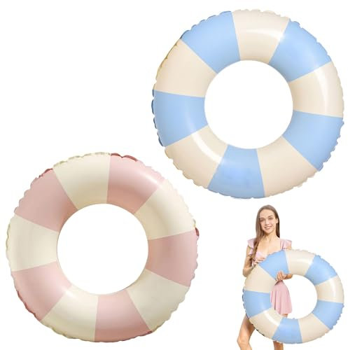 Anello da Nuoto per Adulti,2pcs Anello Nuoto Gonfiabile,Anelli Gonfiabili Piscina Galleggiante,Anello di Nuotos Salvagente,Galleggiante Adulti Vintage a Righe,per Feste Estive Spiaggia e Piscina