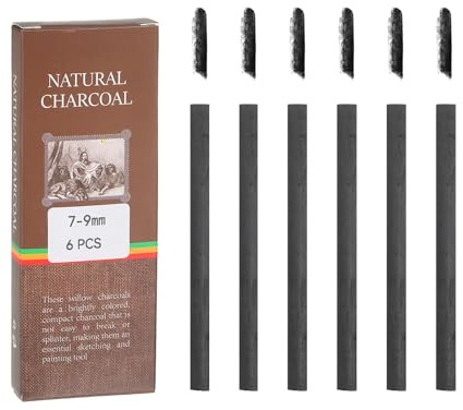 sourcing map Willow Charcoal Sticks, 7-9 x 120mm Willow Charcoal Pencils Soft Sketch Vine Art Supplies Set for Drawing Sketching Shading Painting Artists (Black, Pack of 6)