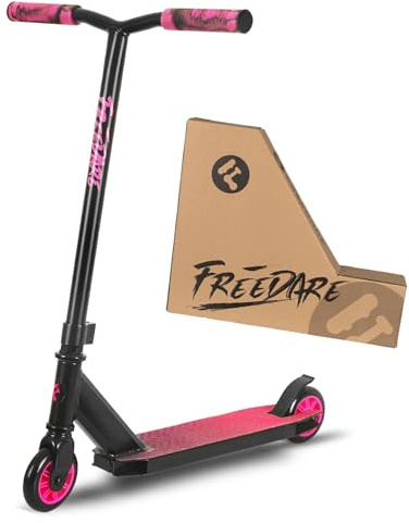 FREEDARE Pro Stunt Scooter for Kids & Teens, Beginner Riders, 100mm PU Wheels, Freestyle Kick Scooter for Tricks, Pink