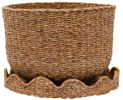 Arthur Cameron - Bangali Handwoven Seagrass Storage Basket with Lid - Versatile Woven Organiser with Removable Scalloped Lid, Perfect as a Decorative Bedroom, Living Room or Kitchen Basket (Large)