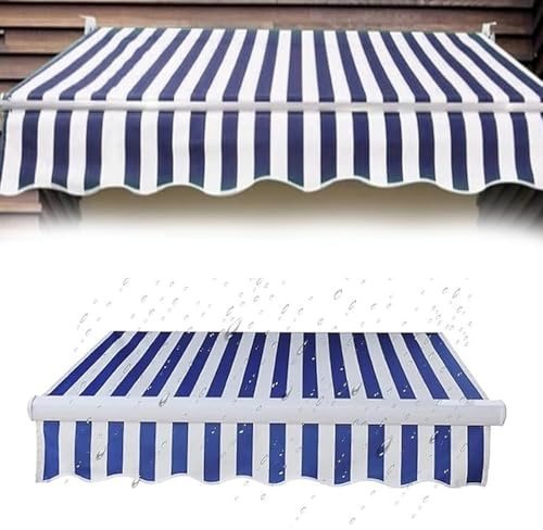 Tenda da sole manuale per esterni, copertura retrattile per finestre e porte, in tela, per mercati, negozi, tenda da sole, telo impermeabile (blu, 3,5 x 3 m)