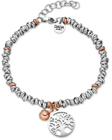 Dada Gioielli Bracciale Donna Anelli Intrecciati Nodino Acciaio Inox | Quadrifoglio Angelo Custode Cuore Amore Albero della Vita, Con Campanella, 17+3 cm
