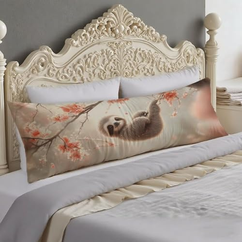 Seitenschläferkissen Bezug 40 x 145 Seitenschläferkissen Rosa Kissenbezug 40x145 cm Body Pillow Faultiere Doppelseitig Druck, Kissenbezüge mit Unsichtbarer Reißverschluss, Deko Schlafzimmer O-57