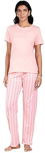 TURTLE Women’s Pyjama Set – Short Sleeve Nightwear & Lounge Wear, Soft Cotton PJ Set with Printed Top and Full Length Bottoms, Comfortable Sleepwear for Women
