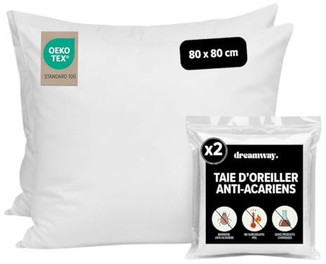 Dreamway – 2er-Set Milbenstopp Kissenbezüge 80x80 cm | Anti-Milben Kissenhülle – Allergiker Kissenbezug – Wasserdicht & Atmungsaktiv – Waschbar bis 95°C