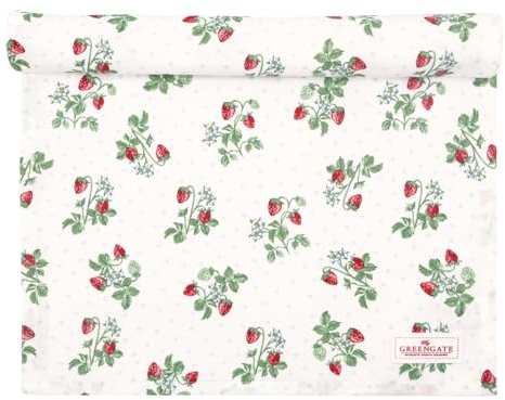 GreenGate Tischläufer Berry Weiß mit Erdbeeren Baumwolle 45x140 cm