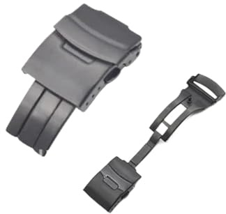 yangjiahong 18mm 20mm 22mm 24mm 304L solid rostfritt stålspänne Fällbart spänne Säkerhet Dubbelpress Klocka Spänne Reparationstillbehör(Black,24mm)