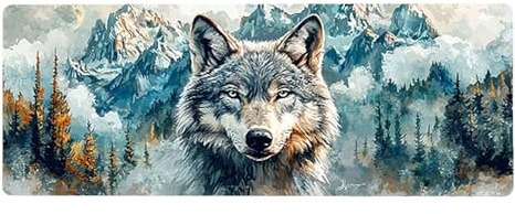 Large Mouse Mat, 30x60cmx3mm, Gaming Mouse Pad, Rubber Base, Stitched Edges, Water Resistant Easy Clean, For All Types, Extend Desktop Protection, Office Men's Gifts, Wolf Forest D1YY-667