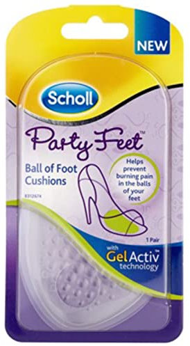 Scholl Party Feet Ball of Foot Gel Cushions with GelActiv Technology, Non-Slip, Help Prevent Foot Pain - Suitable Most Shoes Including high Heels and Stilettos. Universal Size, 1 Pair of Cushions