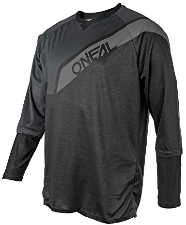 O'NEAL | Mountainbike-Jersey Langarm | MX MTB Motocross Enduro | Schnell trocknendes, atmungsaktives Material, Flache Nähte, Mesh-Einsätze | Tobanga Jersey | Erwachsene | Schwarz Grau | Größe L