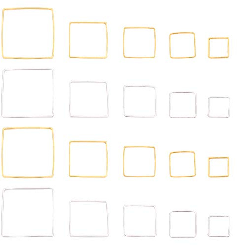 PandaHall 200pcs Square Linking Rings 5 Sizes Geometry Metal Charms Links Frames Charms Jewellery Connectors for Necklaces Bracelets Jewellery Dangle Earring Making Key Chain (Gold & Silver)