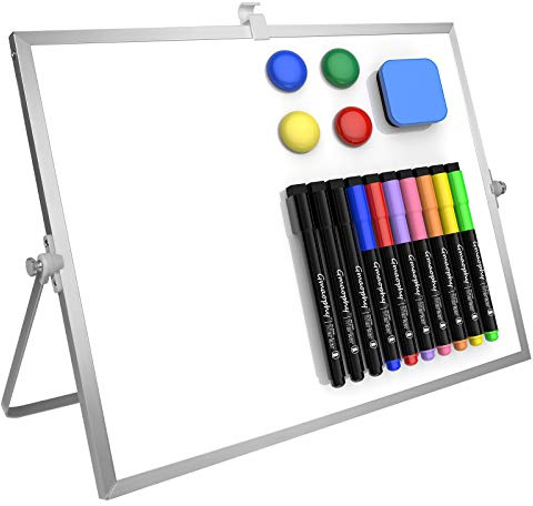 GMAOPHY Dry Erase White Board, 16inX12in Large Magnetic Desktop Whiteboard with Stand, 10 Markers, 4 Magnets, 1 Eraser, Portable Double-Sided White Board Easel for Kids Memo to Do List Desk School