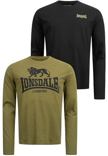 Lonsdale Herren Ayrshire Twin Pack T Shirt, Black/Olive, 4XL EU