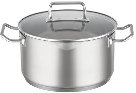 RÖSLE Faitout EXPERTISO - Récipient de Cuisson Universel en Inox 18/10 avec Couvercle en Verre, Bec Verseur et Graduation Intérieure - Compatible Induction et Lave-Vaisselle, 24 cm