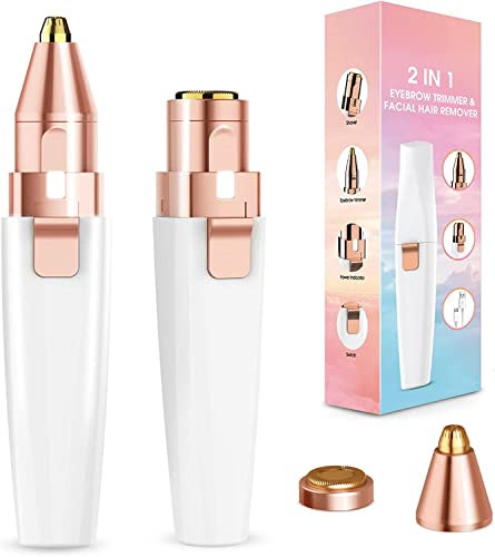 AnyFace Facial Hair Remover & Eyebrow Trimmer for Women, Rechargeable 2 in 1 Face Eyebrow Nose Trimmer with LED Light, Flawless Painless Hair Remover