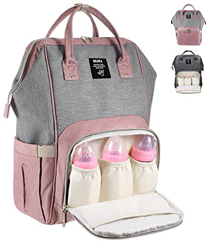 MUIFA Wickelrucksack für Babys, Reisetasche, wasserdicht, mit isolierten Taschen, große Kapazität, langlebig, Rosa