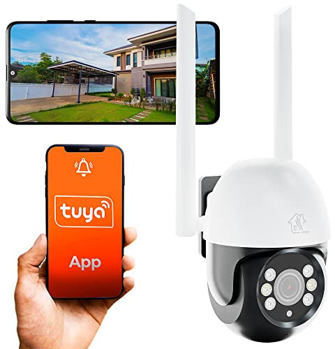 Videocamera sorveglianza esterno wifi, 1296p, PTZ, telecamera wifi esterno, IP65, Modalità notturna a colori, ampio angolo, camera wifi con tracciamento intelligente, scheda MicroSD fino a 128GB