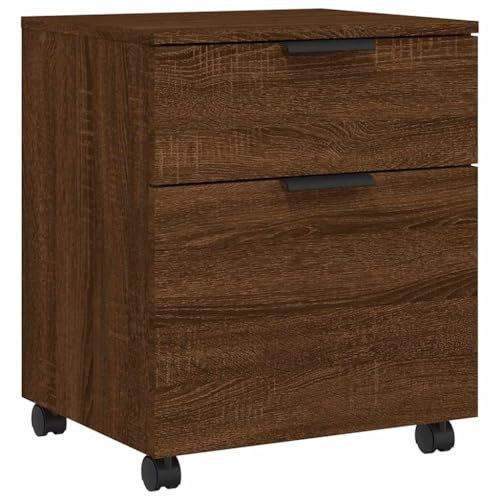 vidaXL Aktenschrank Mobil mit Rollen, Rollschrank Rollcontainer für Büro, Büroschrank mit viel Stauraum, Bürocontainer Schrank, Braun Eichen-Optik