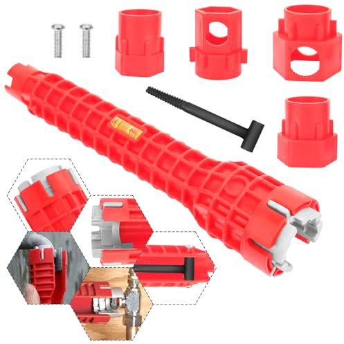 Aulpq Outil d'installation de robinet et d'évier (14 en 1) multifonction clé de vidange sous évier outil de robinet pour cuvette de toilettes, évier, cuisine