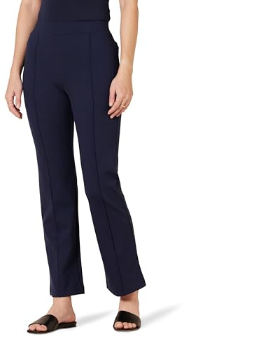 Amazon Essentials Pantalon Coupe Évasée Ponte Longueur Chevilles Taille Mi-Haute À Enfiler Femme, Bleu Marine, L