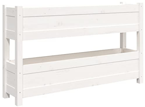 FIRBNUS Pflanzkübel Weiß 112x25x66 cm Massivholz Kiefer Hochbeet Besteht aus 2 Pflanzgefäße Gartenpflanzgefäße Viel Platz Lagerung und Pflanzung von Gemüse, Blumen und Pflanzenn