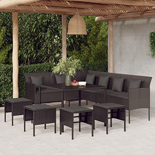 Festnight Gartenlounge Ecklounge Polyrattan Lounge Gartenmöbel Set Rattan Sitzgruppe Garten L Form Loungemöbel Terrasse Eck Terrassenmöbel Ecksofa Gartensofa Rattansofa mit Tisch, Schwarz, 6-tlg