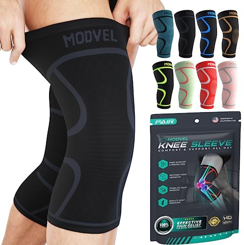 Modvel Knee Braces for Women & Men – 2 Pack Brace Set, Compression Sleeves for Meniscus Tear, ACL & Arthritis Pain Relief, Joint Support and Stability – Black M