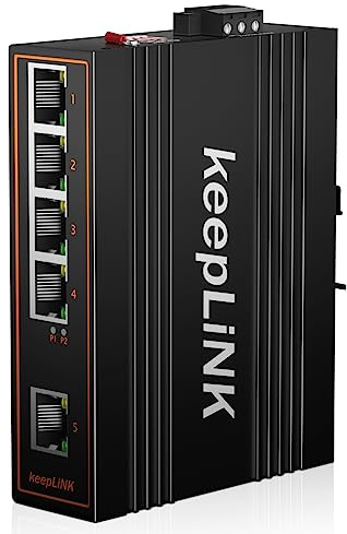 keepLiNK Commutateur Ethernet Industriel Non géré Gigabit PoE+ à 5 Ports 125W sur Rail DIN IP40 Plage de température de Fonctionnement -30° à 75°C (-22° à 167°F)