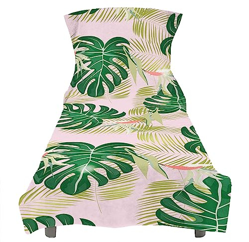 Morbuy Sun Lounger Beach Towel with Pockets, Tropical Style Beach Lounger Towel Beach Chair Cover Towel Fitted Microfiber Sunbed Towel Sun Lounger Towels for Summer Vacation (Green Leaves)