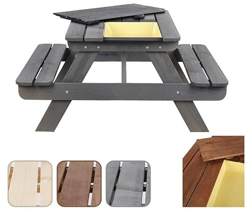 MODO24 Picknicktisch Mit Bank Kindersitzgarnitur Kindertisch Gartentisch Set SPD mit Sandkaste Matschküche Farben (HxBxT: 59,x113x110 cm) (Grau)