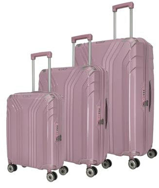 Travelite 4-Rad Kofferset 3-teilig Hartschale mit recyceltem Innenfutter, Größen L/M/S, Gepäck Serie ELVAA: Stylische Trolleys mit Schutzecken + TSA Schloss