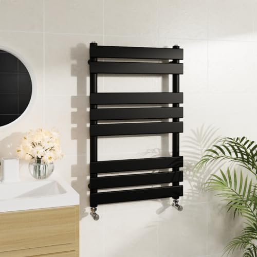 Warmehaus Radiatore scaldasalviette a pannello piatto minimalista nero 800 x 500 mm – moderno riscaldamento centralizzato salvaspazio – perfetto per il bagno