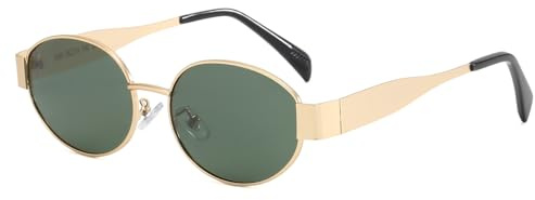 Dollger Retro Oval Polarisiert Sonnenbrille Damen Herren Metal Trendy Classic Mode-Sonnenbrillen UV400 Schutz Goldrahmen Grün