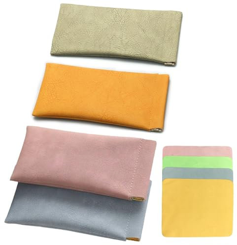 ReaJoys Brillenetui Weich Leder 4 Stück Brillentasche Sonnenbrillen Etui Weiche Brillenetui Flach mit Brillenputztuch für Damen Herren