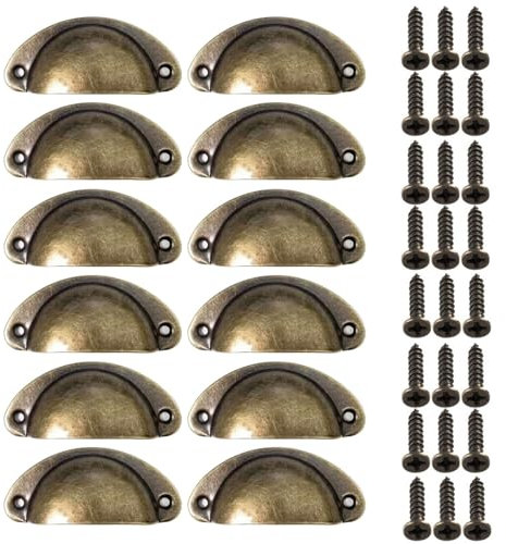 Mokife 12 Maniglie Conchiglia Vintage, Bronzo Pomelli per Mobili Metallo Maniglie Semicircolari per Cassetti, Armadi da Cucina, Armadietti, Guardaroba, Decorazioni