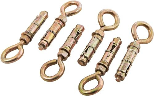 6-Piece 8mm Closed Hook Eye Bolt Shield Anchor Expansion Wall Bolts Versatile Fasteners for Masonry, Concrete, Brick, and Block