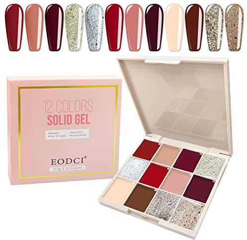 Eodci Solido gel per unghie, 12 colori solidi crema gel smalto pallet, gel colorato per unghie in gel solido, set con spazzole per unghie per unghie salone