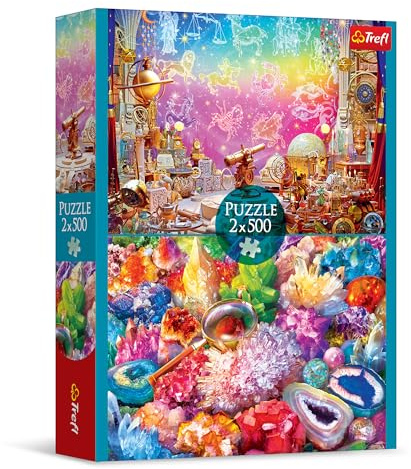 Trefl - Pussel 2-i-1: Universum och kristaller - 2 x 500 delar - set av två pusselspel, DIY, kreativ underhållning, för vuxna och barn från 10 år