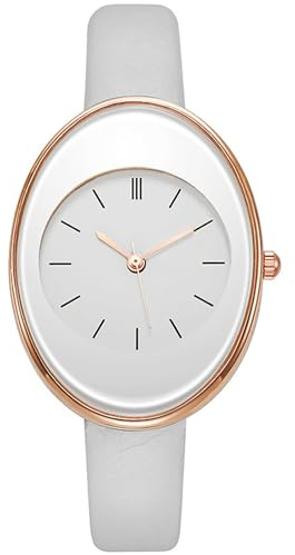 JewelryWe Orologio da Polso al Quarzo da Donna: Orologio Quadrante Ovale Cinturino in Pelle Orologio Semplice Leggero Idee Regalo per lei